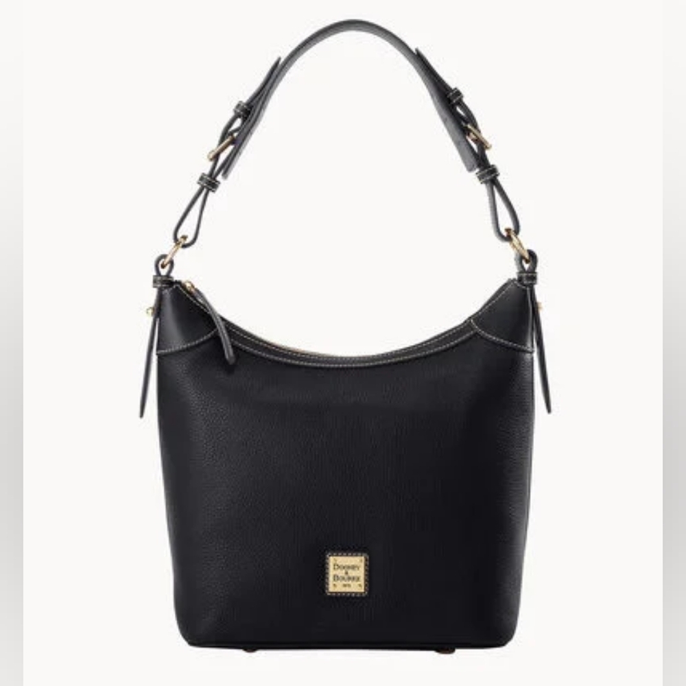 DOONEY & BOURKE Pebble Grain Hobo Sac NWT Black Gold Accents 11.75" x 4" x 11" - Picture 6 of 9
